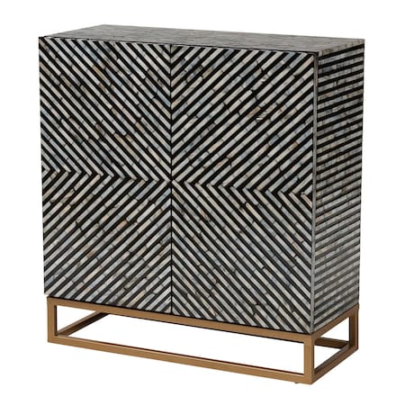 Baxton Studio Belenus Modern Bohemian Two-Tone Black and Grey Mother of Pearl and Gold Metal Storage Cabinet 240-13472-ZORO
